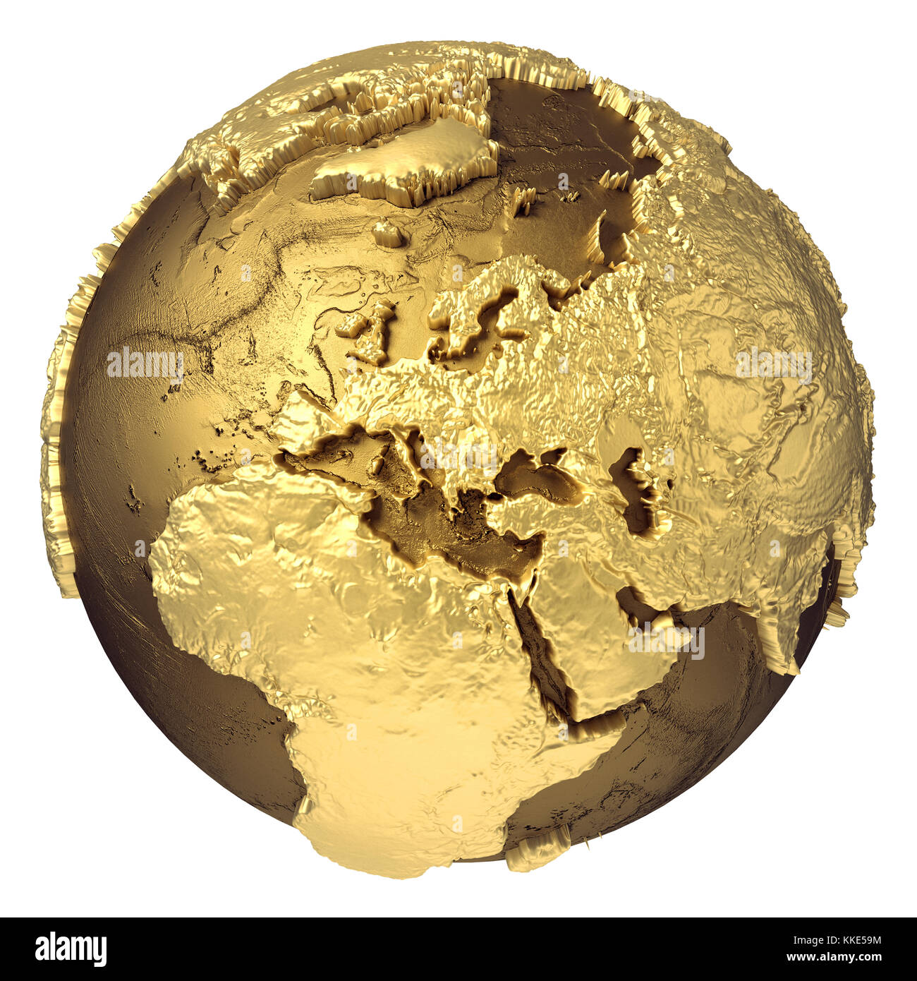 Golden Globe Modell ohne Wasser. Europa. 3D-Rendering auf weißem Hintergrund. Elemente dieses Bild von der Nasa eingerichtet Stockfoto