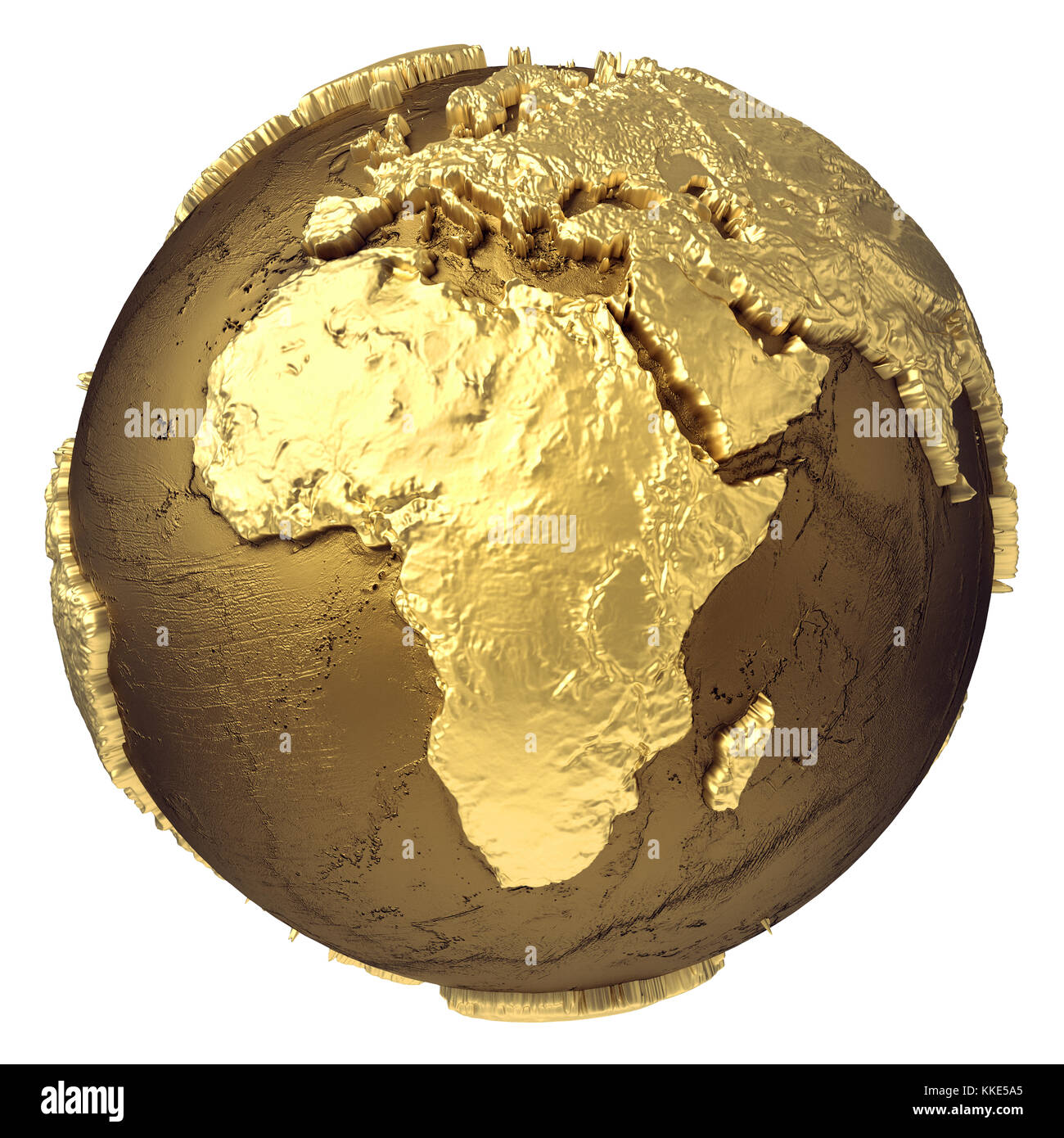 Golden Globe Modell ohne Wasser. Afrika. 3D-Rendering auf weißem Hintergrund. Elemente dieses Bild von der Nasa eingerichtet Stockfoto