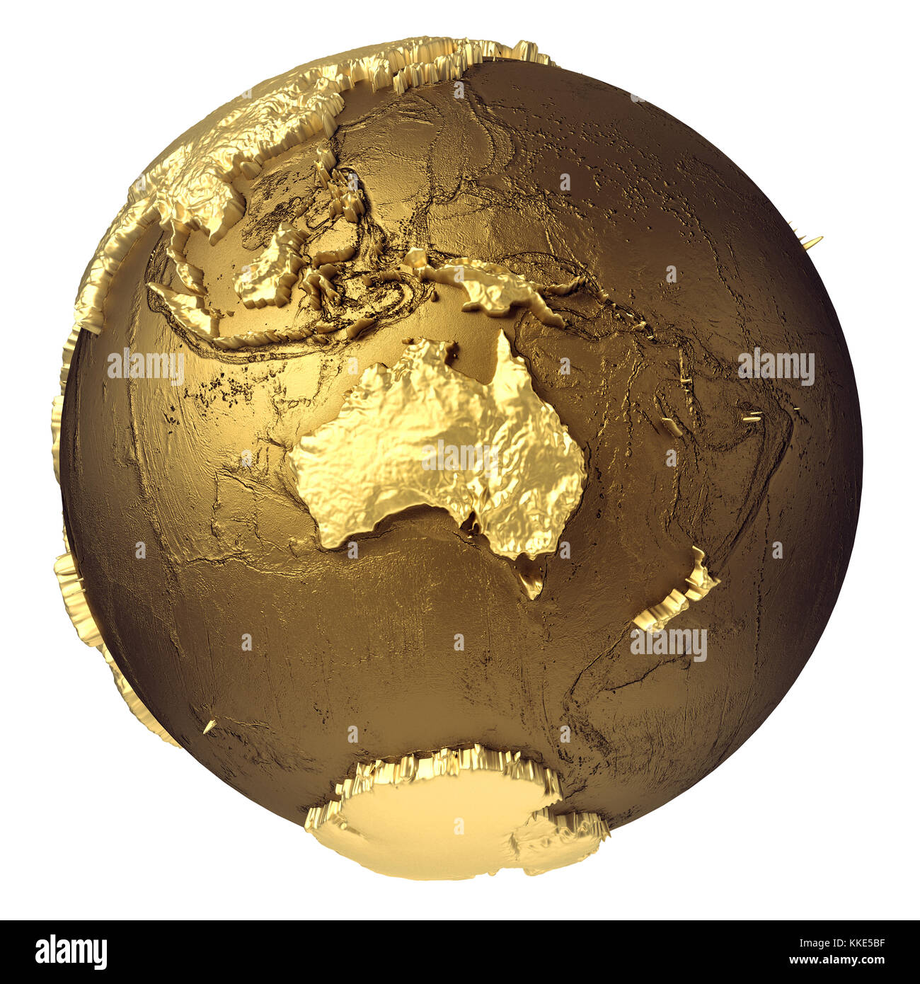 Golden Globe Modell ohne Wasser. Australien. 3D-Rendering auf weißem Hintergrund. Elemente dieses Bild von der Nasa eingerichtet Stockfoto