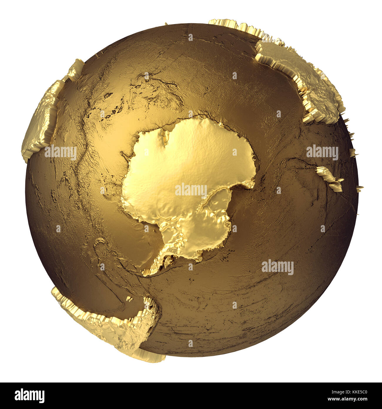 Golden Globe Modell ohne Wasser. der Antarktis. 3D-Rendering auf weißem Hintergrund. Elemente dieses Bild von der Nasa eingerichtet Stockfoto