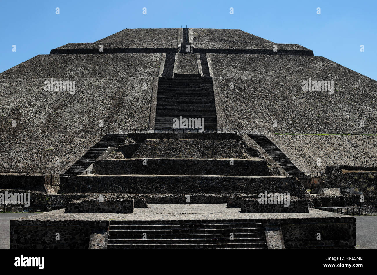 Nahaufnahme des majestätischen Pyramiden der Sonne in Teotihuacan Stockfoto