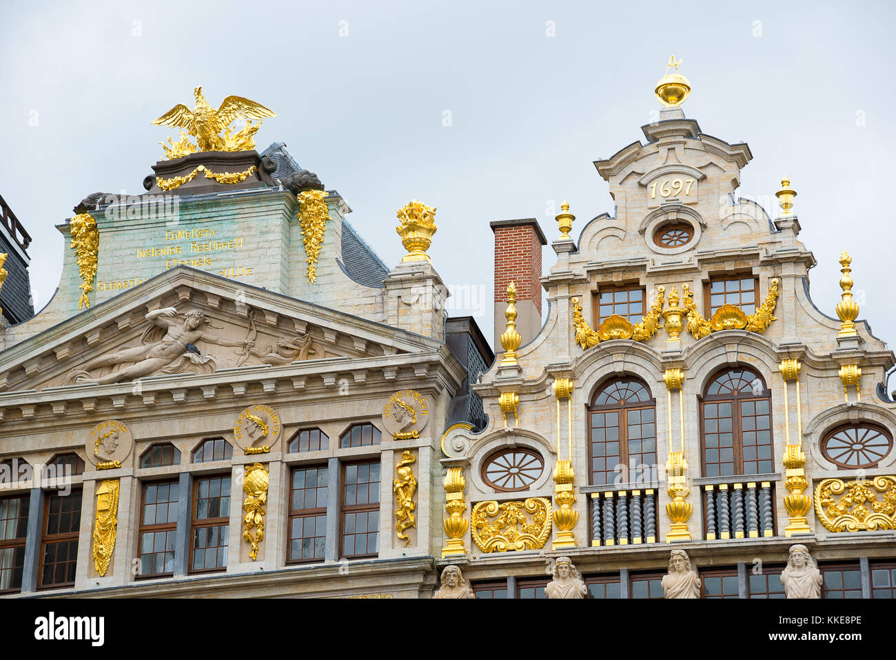 Fassaden der Guildhalls auf dem Grand Place. Brüssel, Belgien. Stockfoto