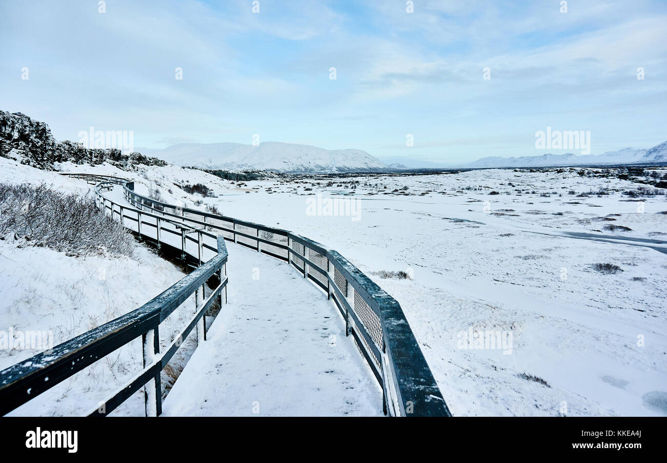 Pingvellir der älteste Nationalpark in Island, Ort der Geburt für die erste demokratisch gewählte Parlament der Welt, und ein UNESCO-Welterbe. Stockfoto