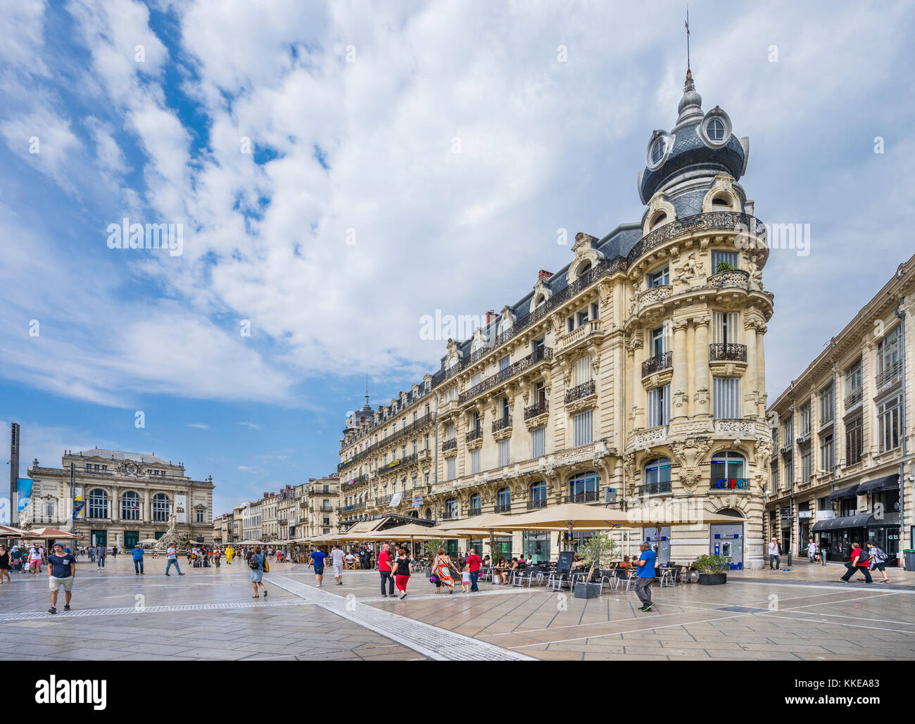 Frankreich, Hérault, Montpellier, Opéra Comédi und 19 Haussmann Stil Gebäude am Place de la Comédie Stockfoto
