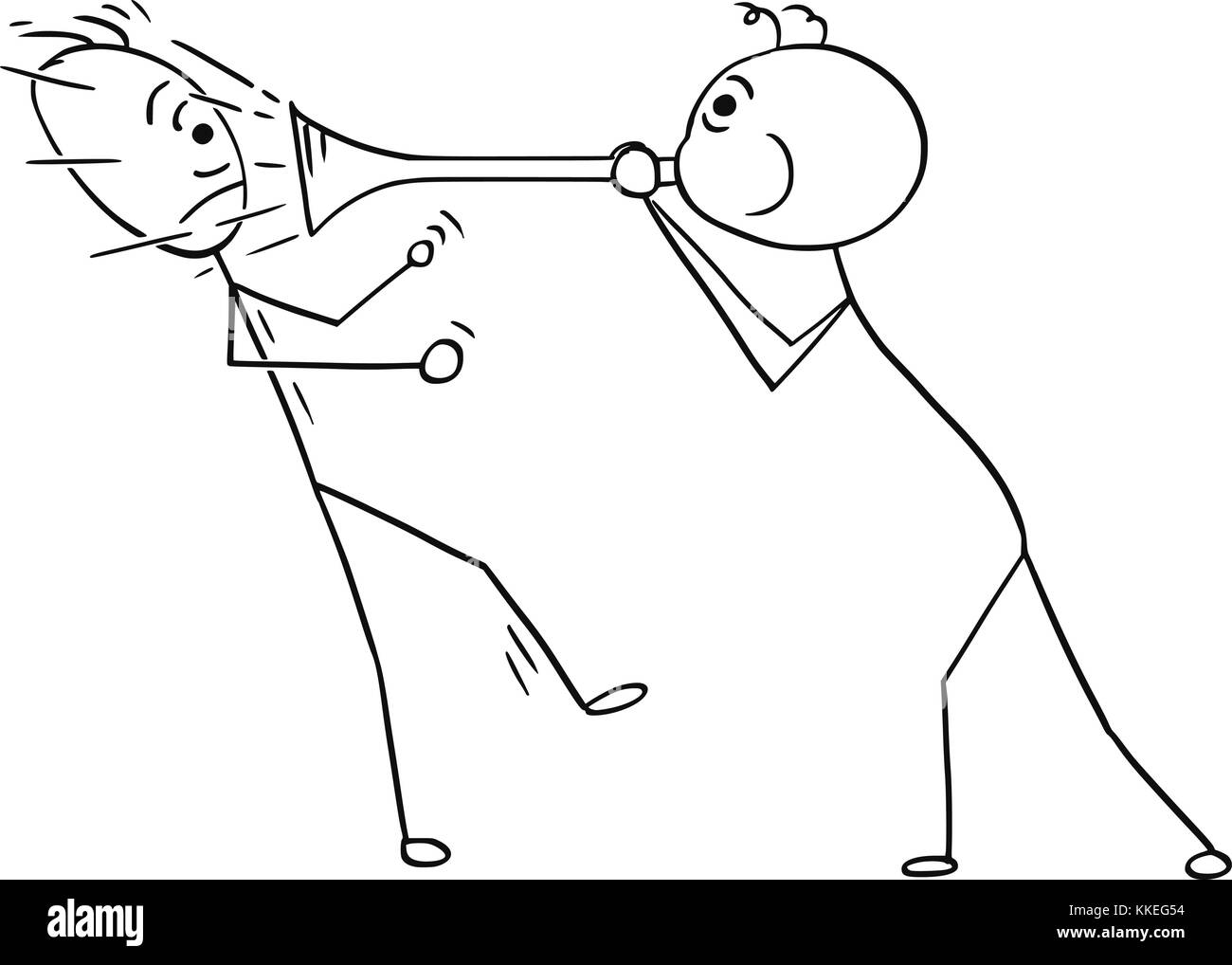 Cartoon Vektor der Mann spielt Horn vuvuzela Ton gegen einen anderen Mann. Stock Vektor