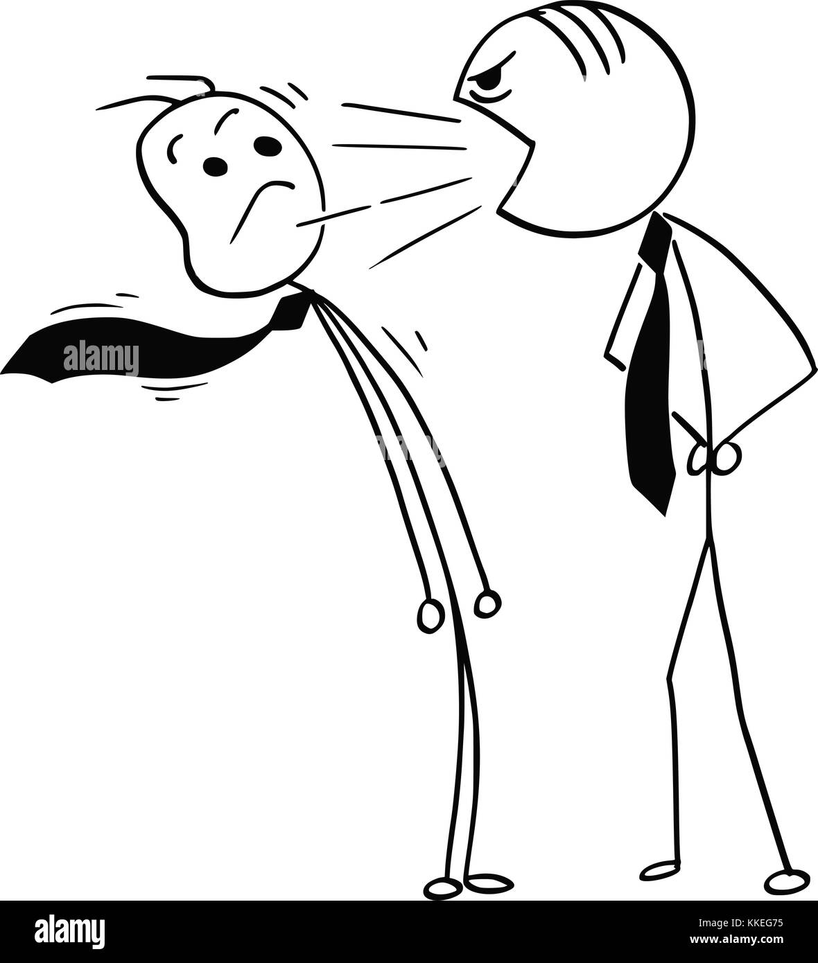 Cartoon stick Mann Zeichnung Abbildung: Boss kreischend an männlichen Büroangestellter schreien. Stock Vektor