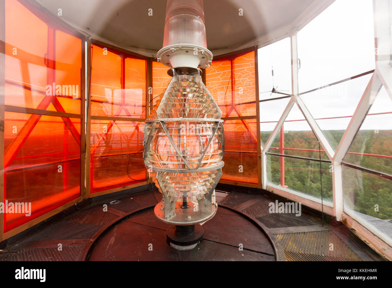 Nahaufnahme einer Fresnel-linse ein Leuchtturm in Estland Stockfoto