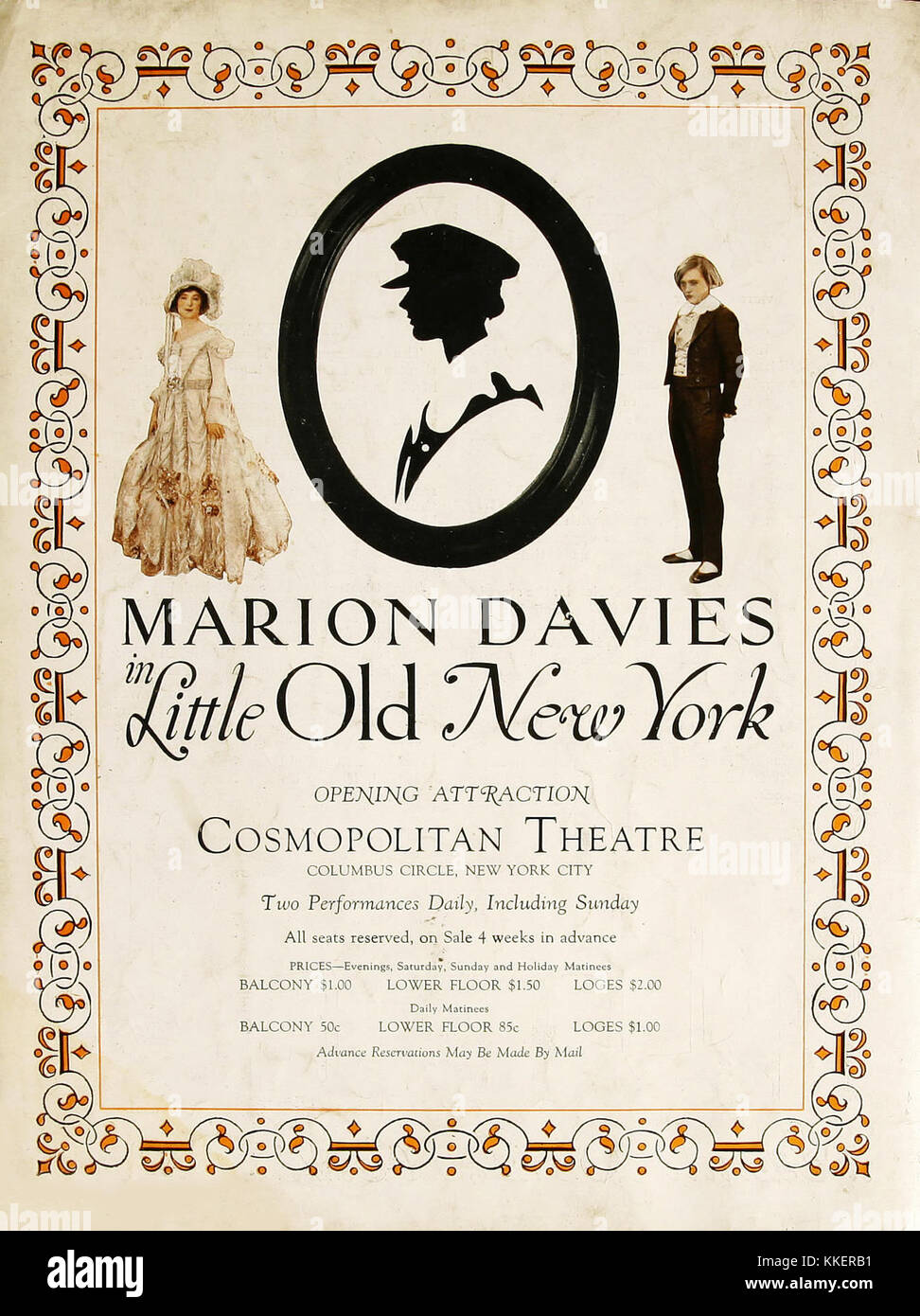 Das Poster für „Little Old New York“ zeigt ein Vintage-Bild, das die Ära New Yorks des frühen 20. Jahrhunderts darstellt. Es beleuchtet den kulturellen und architektonischen Wandel der Stadt während dieser Zeit. Stockfoto