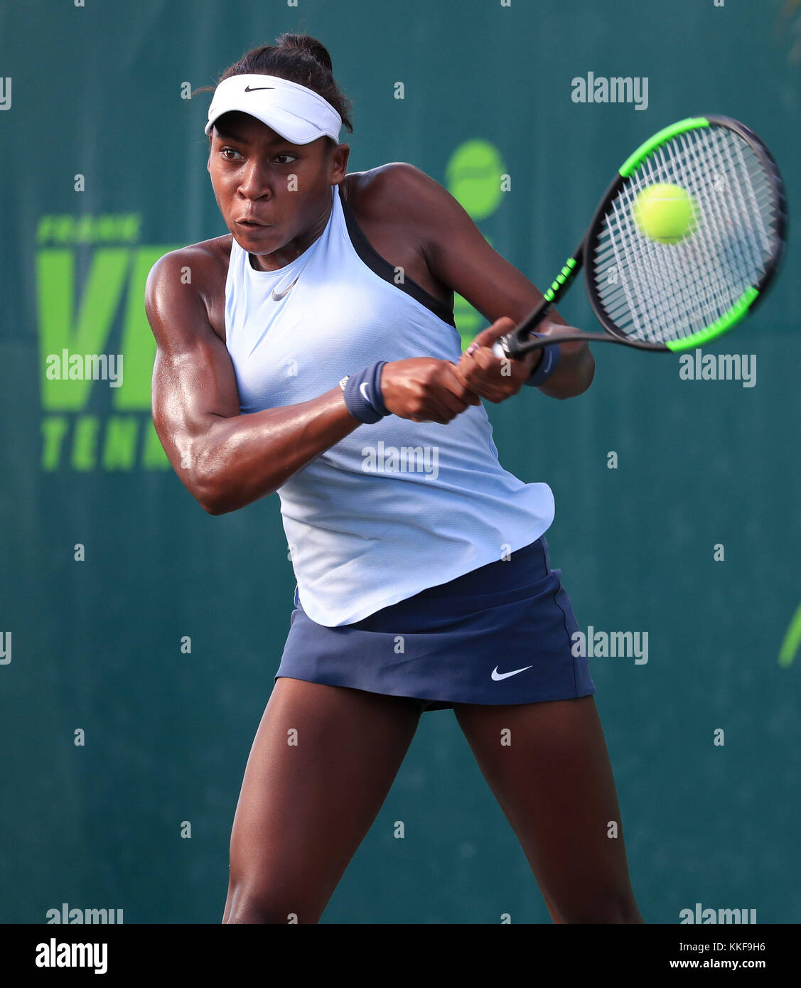 Plantation Florida Usa 06 Dez 2017 Cori Gauff Usa Spielt In Der Orange Bowl 2017 Internationalen Tennismeisterschaften Vorausscheidungen Der Madchen Unter 18 Jahren An Der Frank Veltri Tennis Center In Plantation Florida