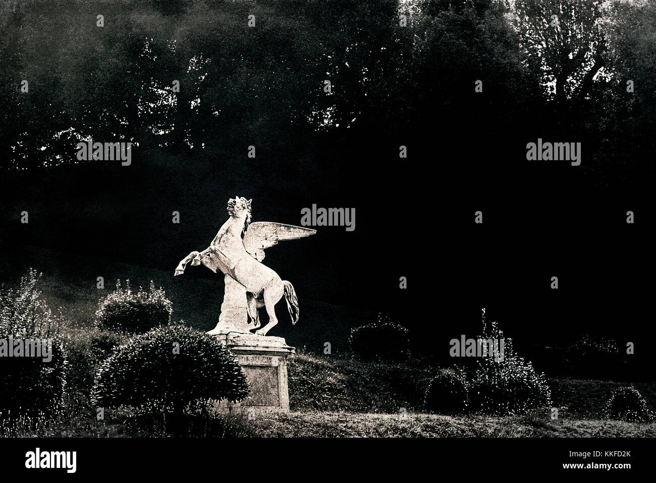 Florenz, Toskana, Italien. Statue von Pegasus in den Boboli Gärten Stockfoto