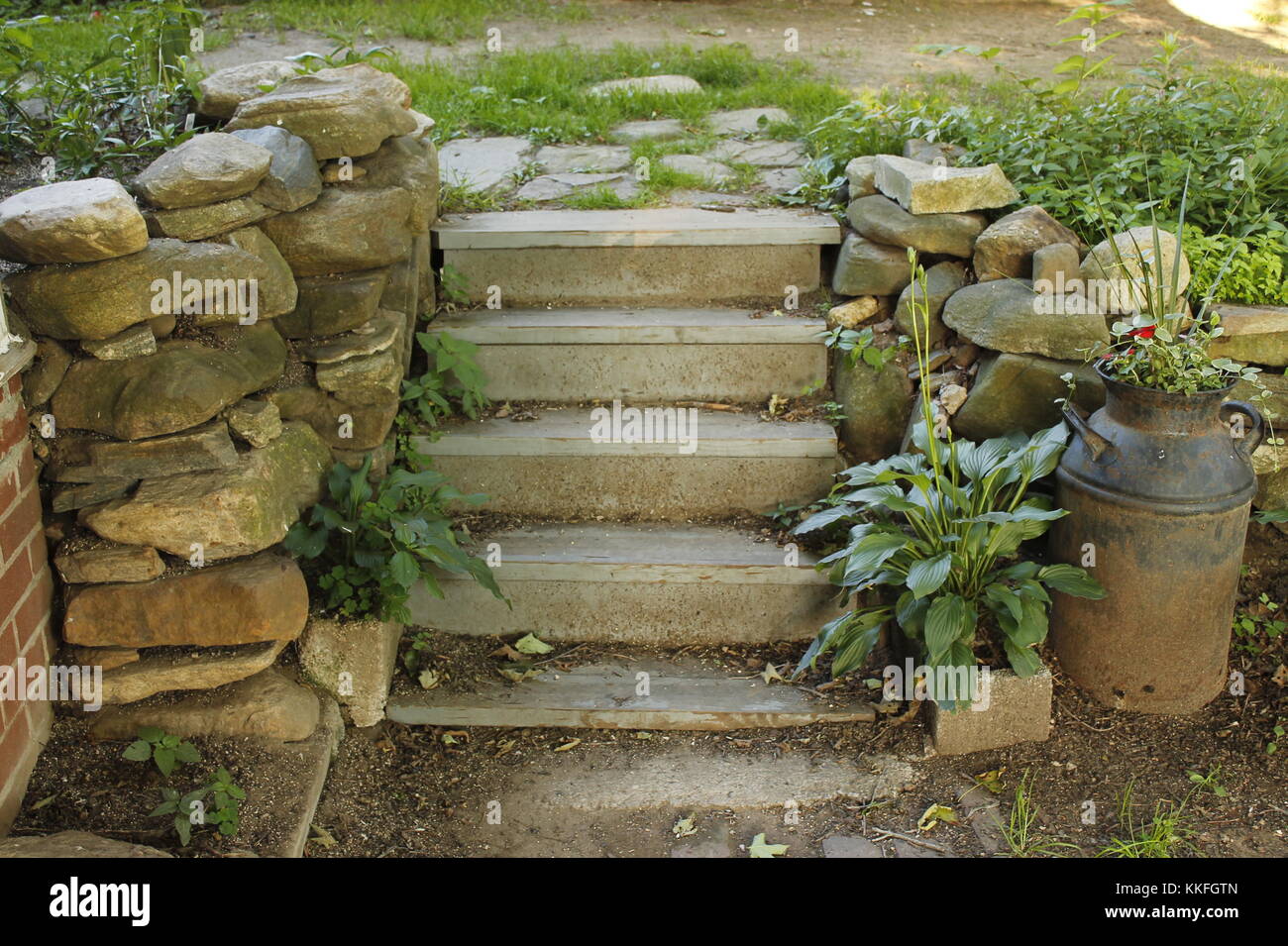 Garten Treppe im Morgenlicht Stockfoto