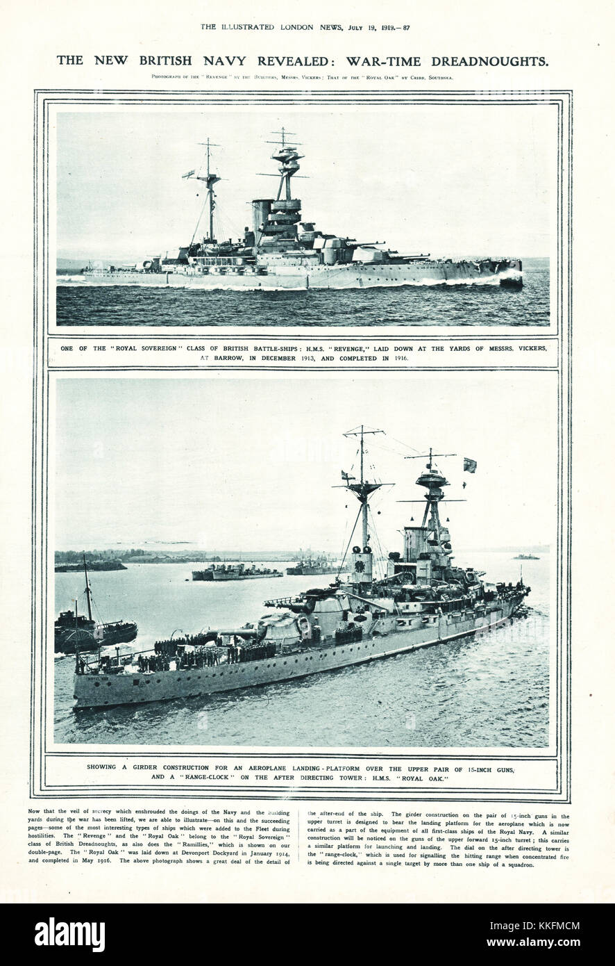 1919 Illustrated London News Royal Navy Schlachtschiff HMS Rache & HMS