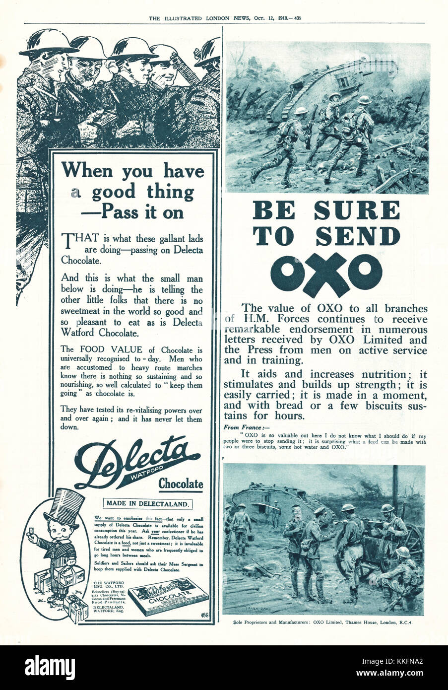 1918 UK Magazin Oxo für die Kräfte Advert Stockfoto