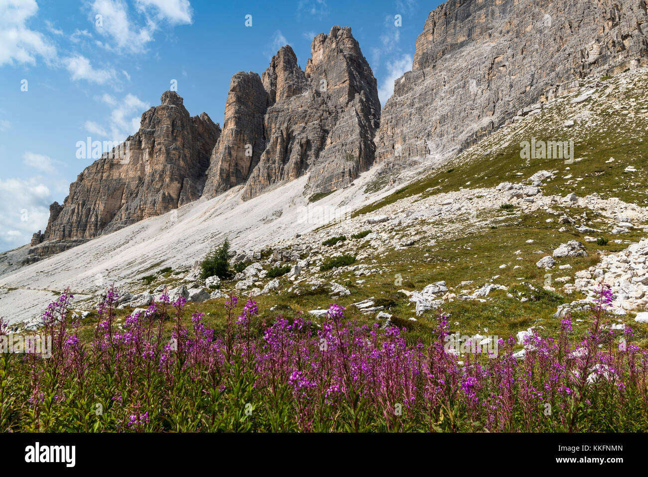Drei Zinnen drei Zinnen Naturpark Sextner Dolomiten, Südtirol, Italien Stockfoto
