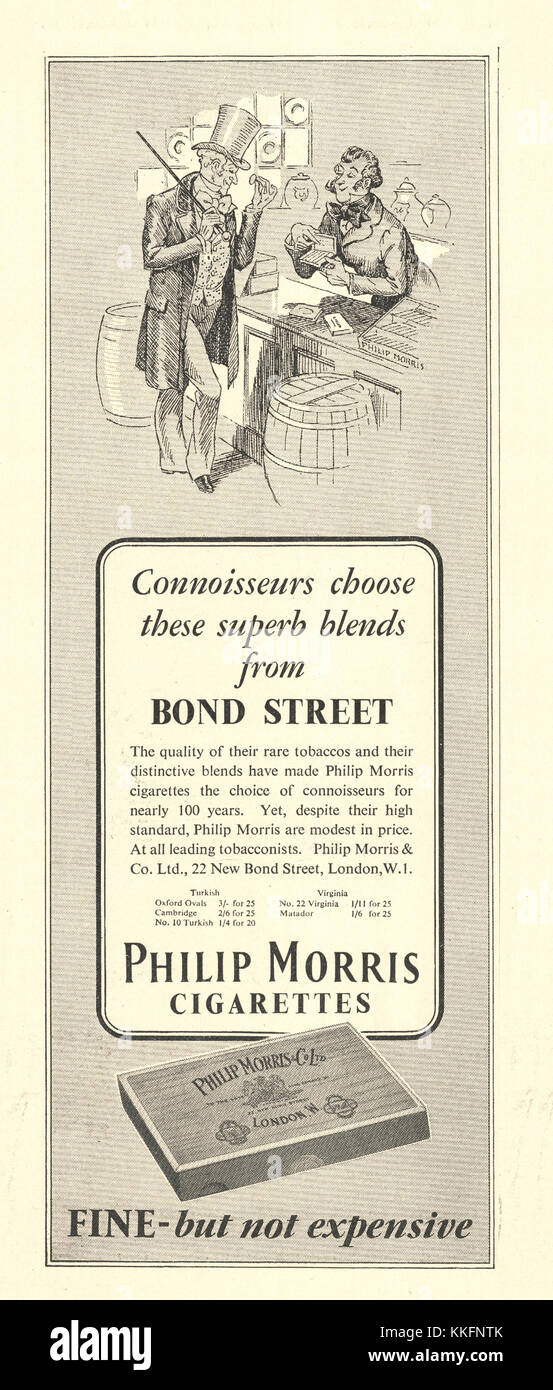 1939 UK Magazin Philip Morris Zigarette Anzeige Stockfoto