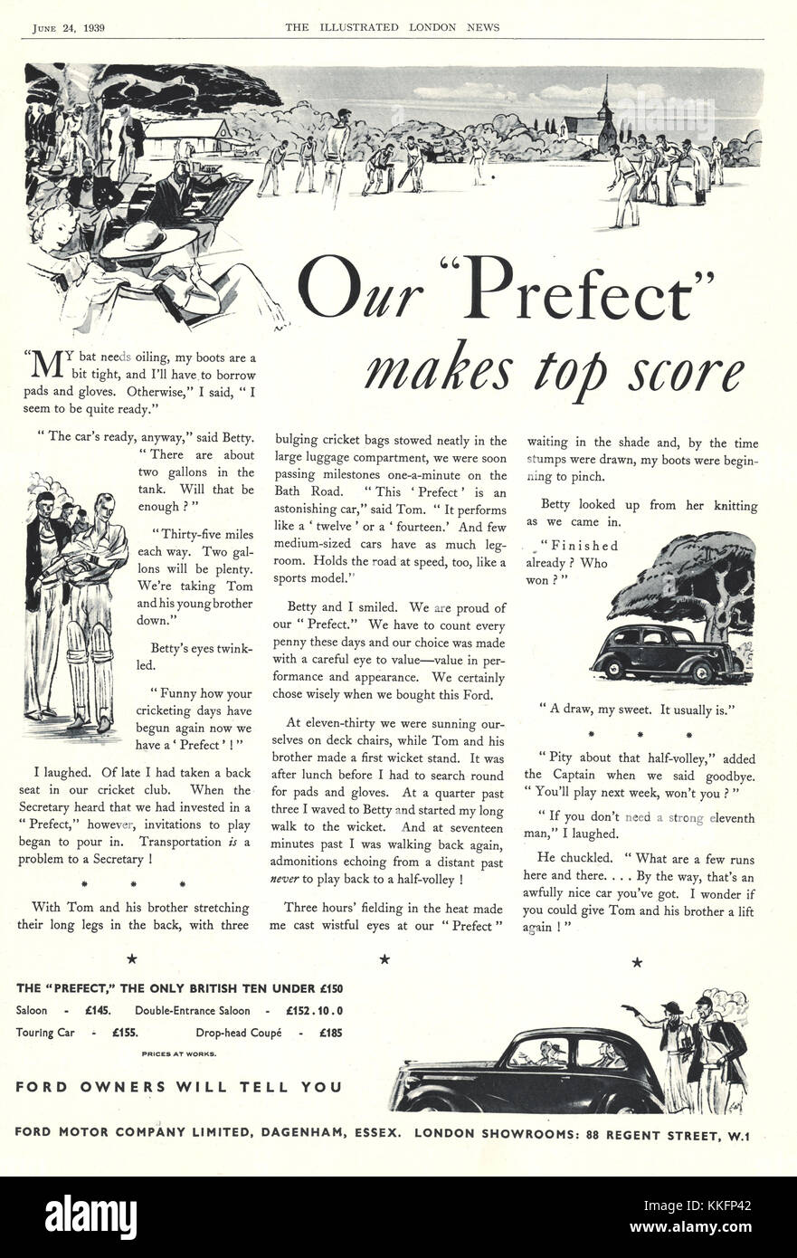 1939 UK Magazin Ford Auto Anzeige Stockfoto