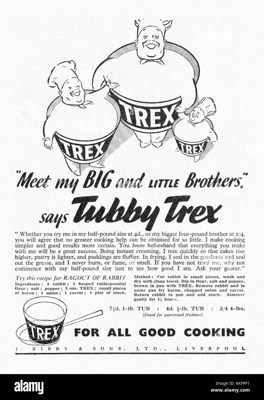 1939 UK Magazin Trex Butter Alternative Anzeige Stockfoto