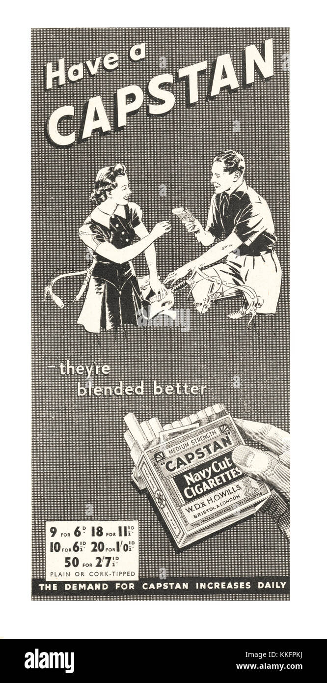 1939 UK Magazin Ankerwinde Zigarette Anzeige Stockfoto