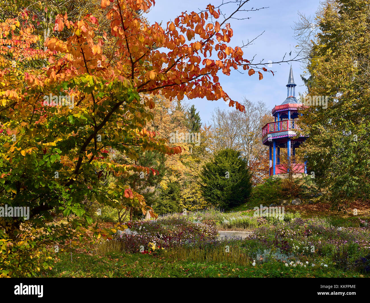 Thomashöhe mit Thomas Pavillon im Stadtpark Theresienstein, Hof, Oberfranken, Bayern, Deutschland Stockfoto