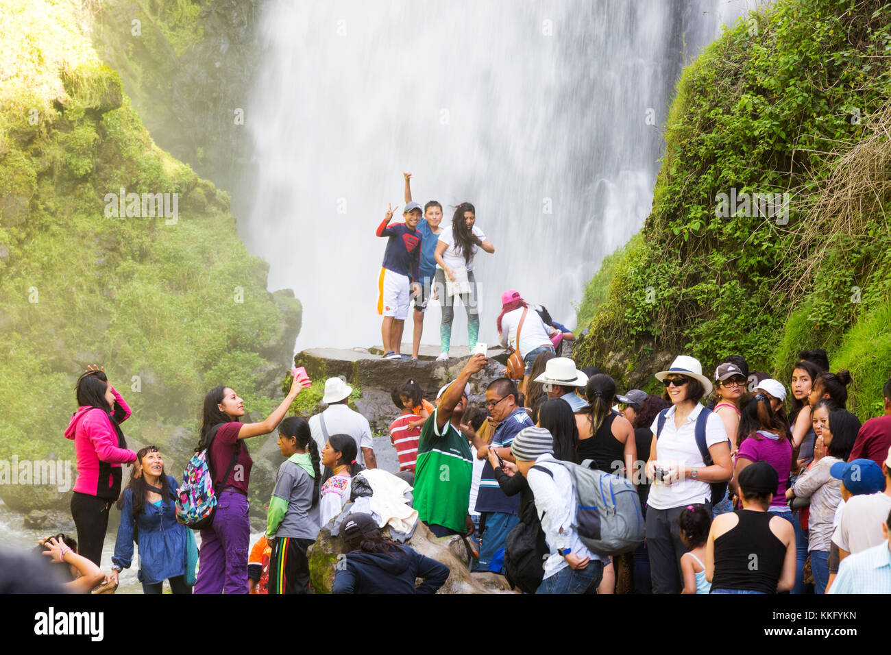 Ecuador - Wasserfall von Peguche fällt, Otavalo, Ecuador Südamerika Stockfoto