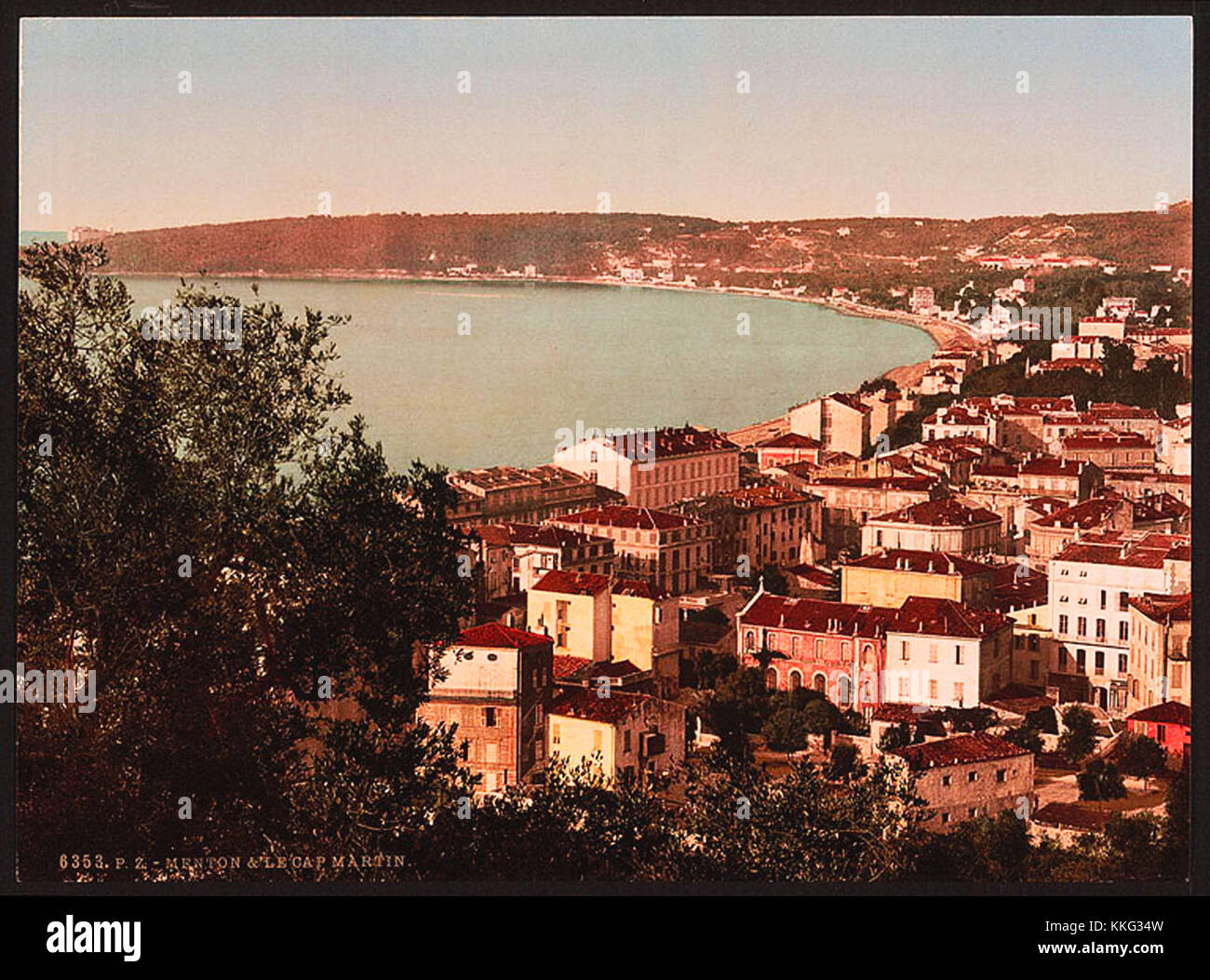 Vintage historischen Foto von einer Stadt in der Nähe von einem See oder am Meer Stockfoto