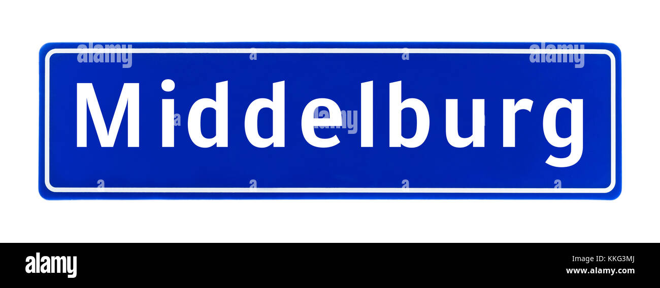 Stadt Zeichen von Middelburg, Niederlande isoliert auf weißem Hintergrund Stockfoto