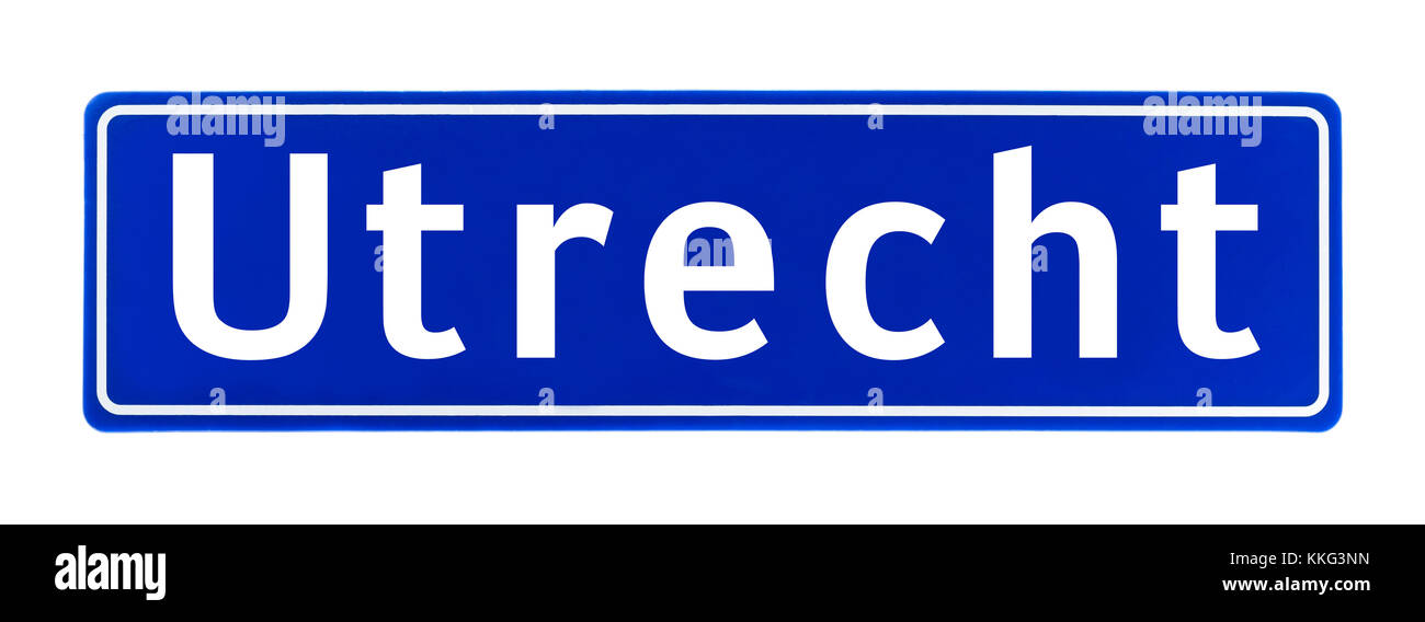 Stadt Zeichen von Utrecht, Niederlande isoliert auf weißem Hintergrund Stockfoto