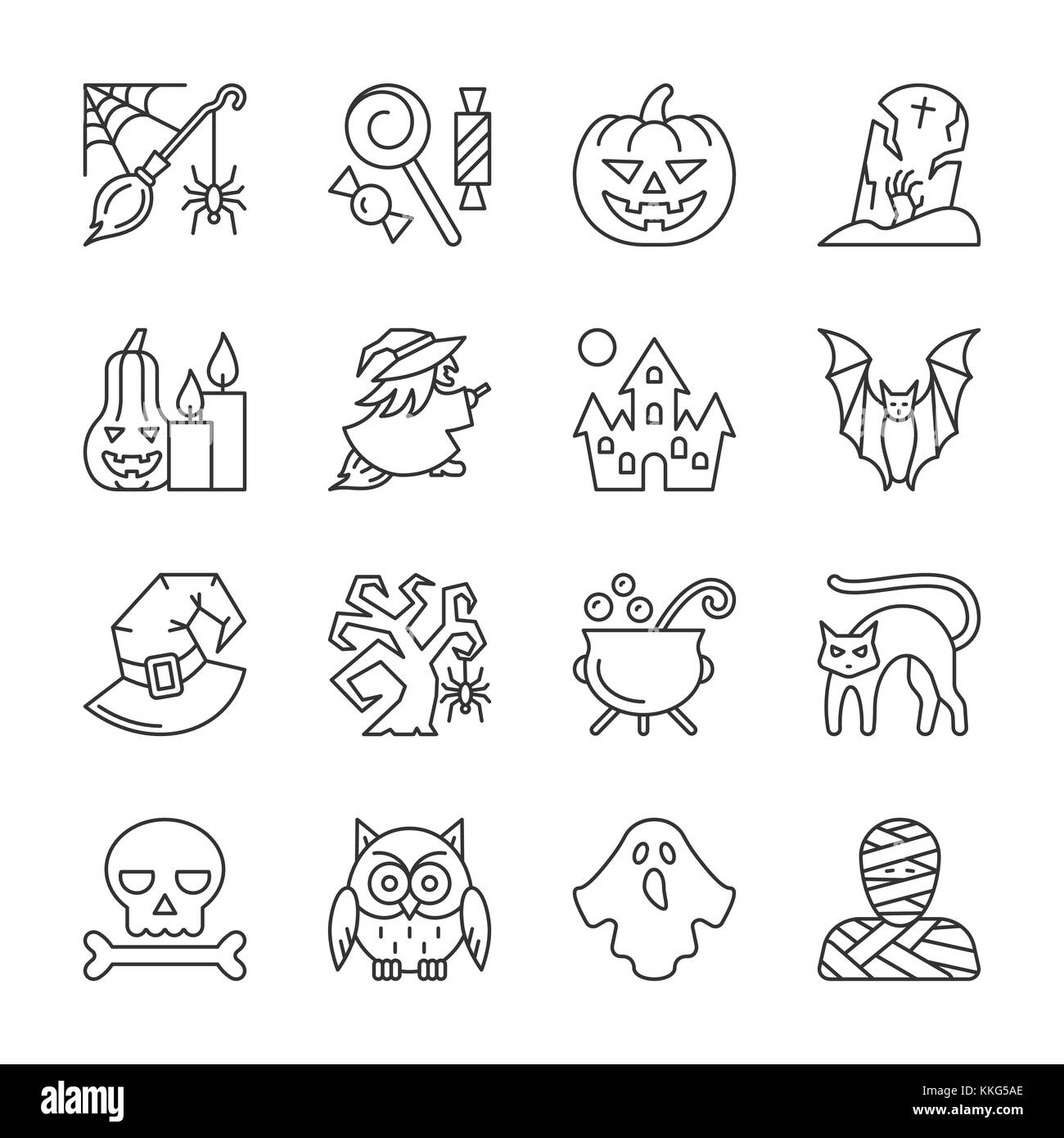 Editierbare Schlaganfall Halloween thin line Icon Set Stock Vektor