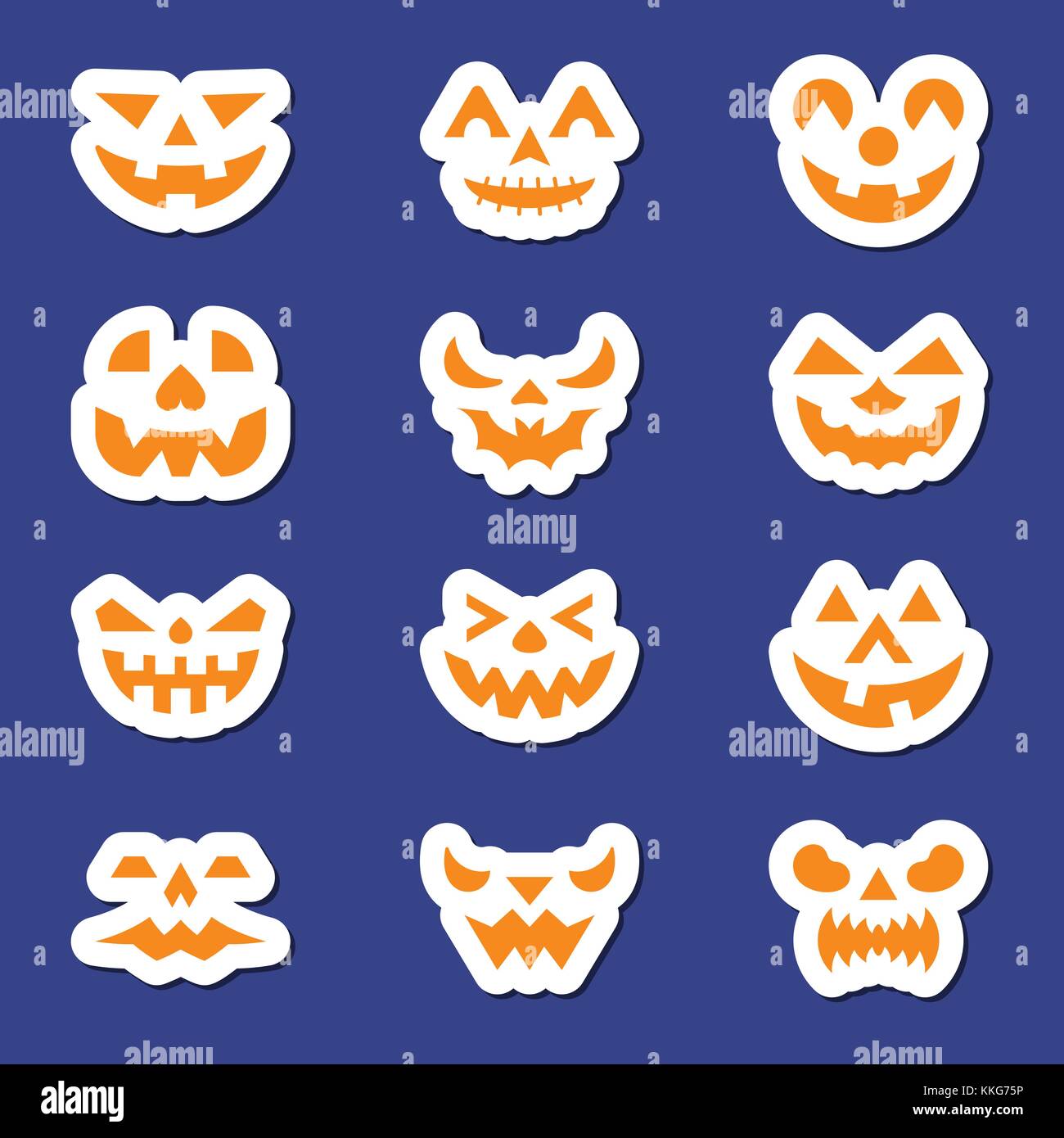Halloween Gesicht icon Sticker Set. Flat Style Farbe Abzeichen für Web-, Banner-, Emblem, Logo. Sammlung für Print, Mode patch, Kennzeichnen, Beschriften, poste Stock Vektor