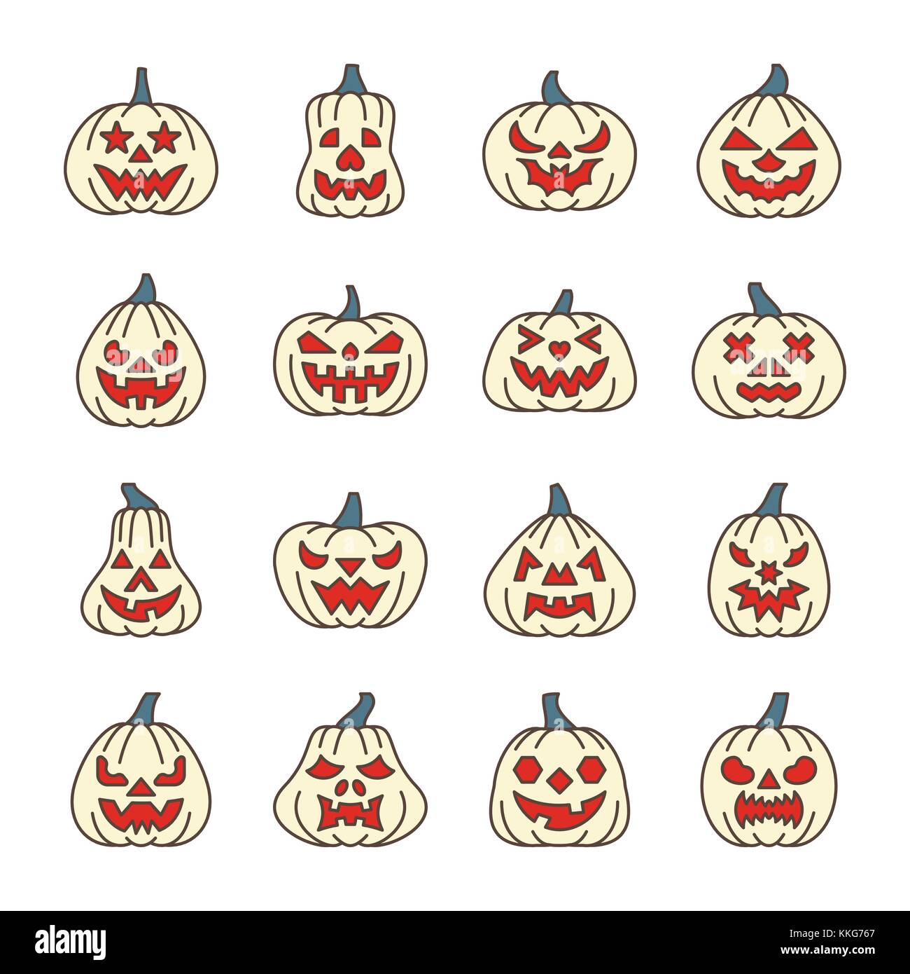 Halloween Kürbis mit Carving Gesicht thin line Icon Set. Vector Linear symbol Pack. Umrisse mit Farbe füllen. Editierbare Schlaganfall. Einfache Piktogramm gra Stock Vektor