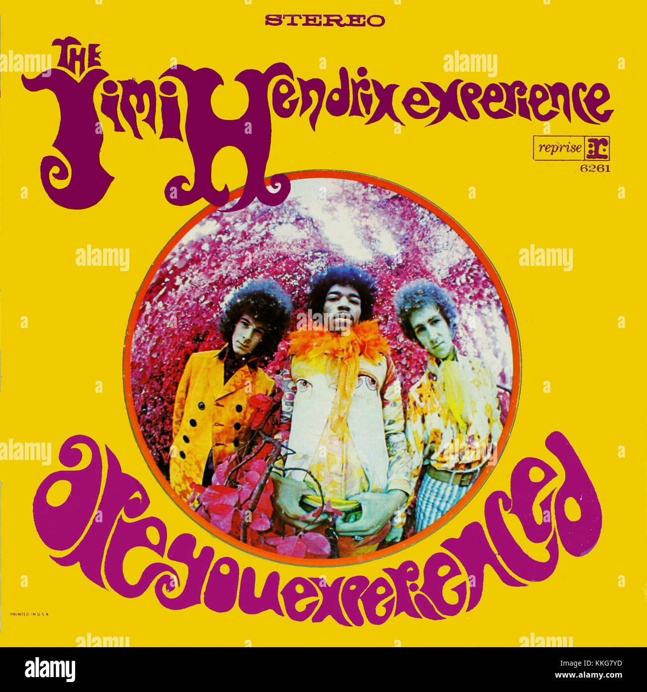 Das US-Cover für das Album Are You Experience von Jimi Hendrix, das erstmals 1967 veröffentlicht wurde. Das Cover zeigt ikonische Artwork und repräsentiert den Beginn von Hendrix einflussreicher Karriere in der Rockmusik. Stockfoto