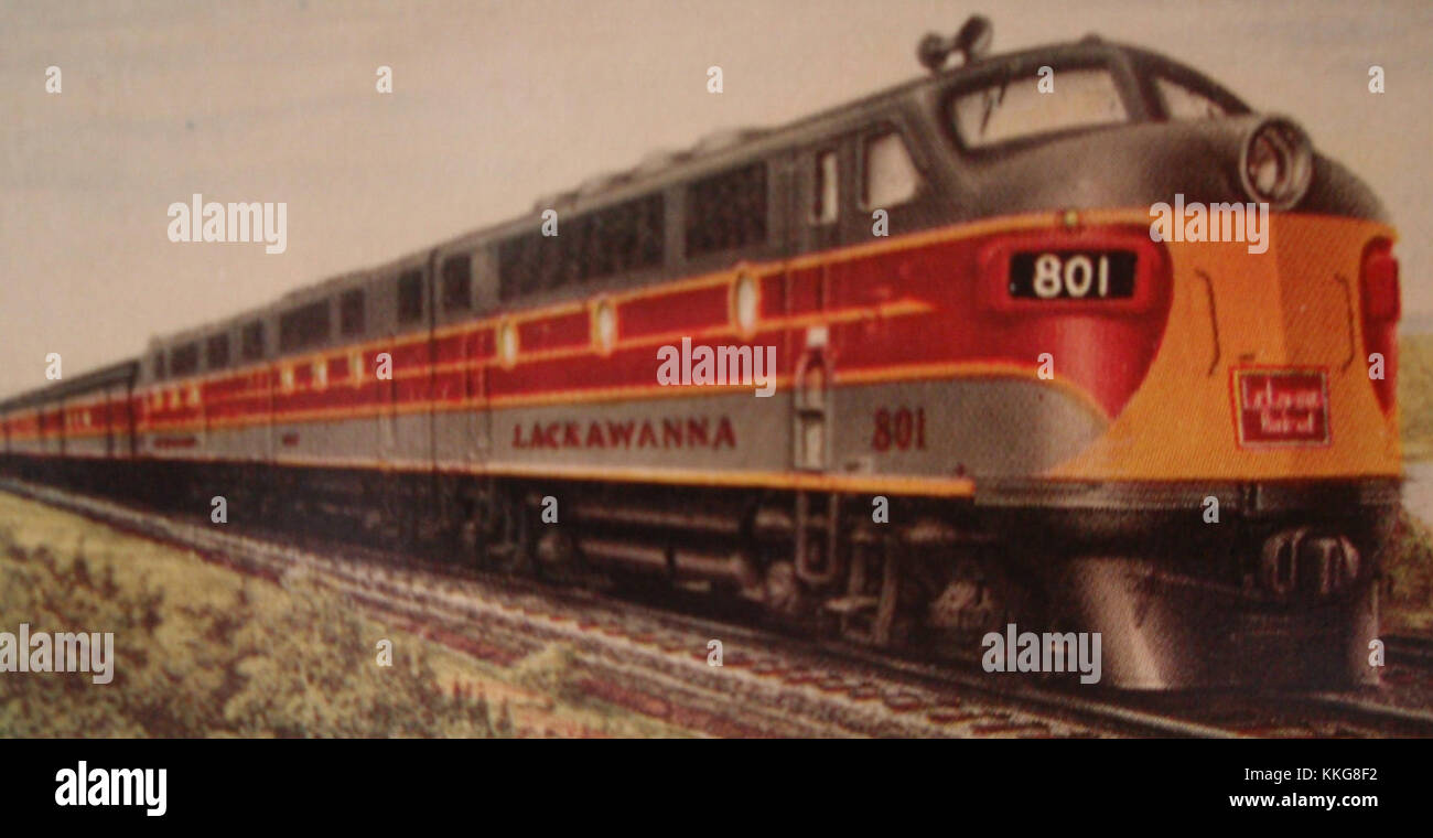 Foto der neuen EMD-Diesellokomotiven, die 1948 von der Lackawanna Railroad eingeführt wurden und deren Design und technologische Fortschritte hervorheben. Stockfoto