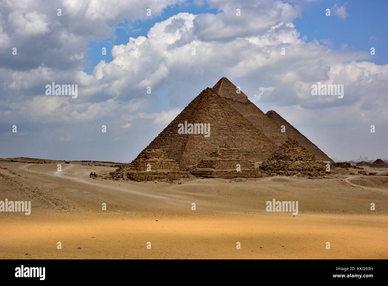 Die sechs Pyramiden von Gizeh Pyramiden, Giza Plateau, Ägypten. Stockfoto