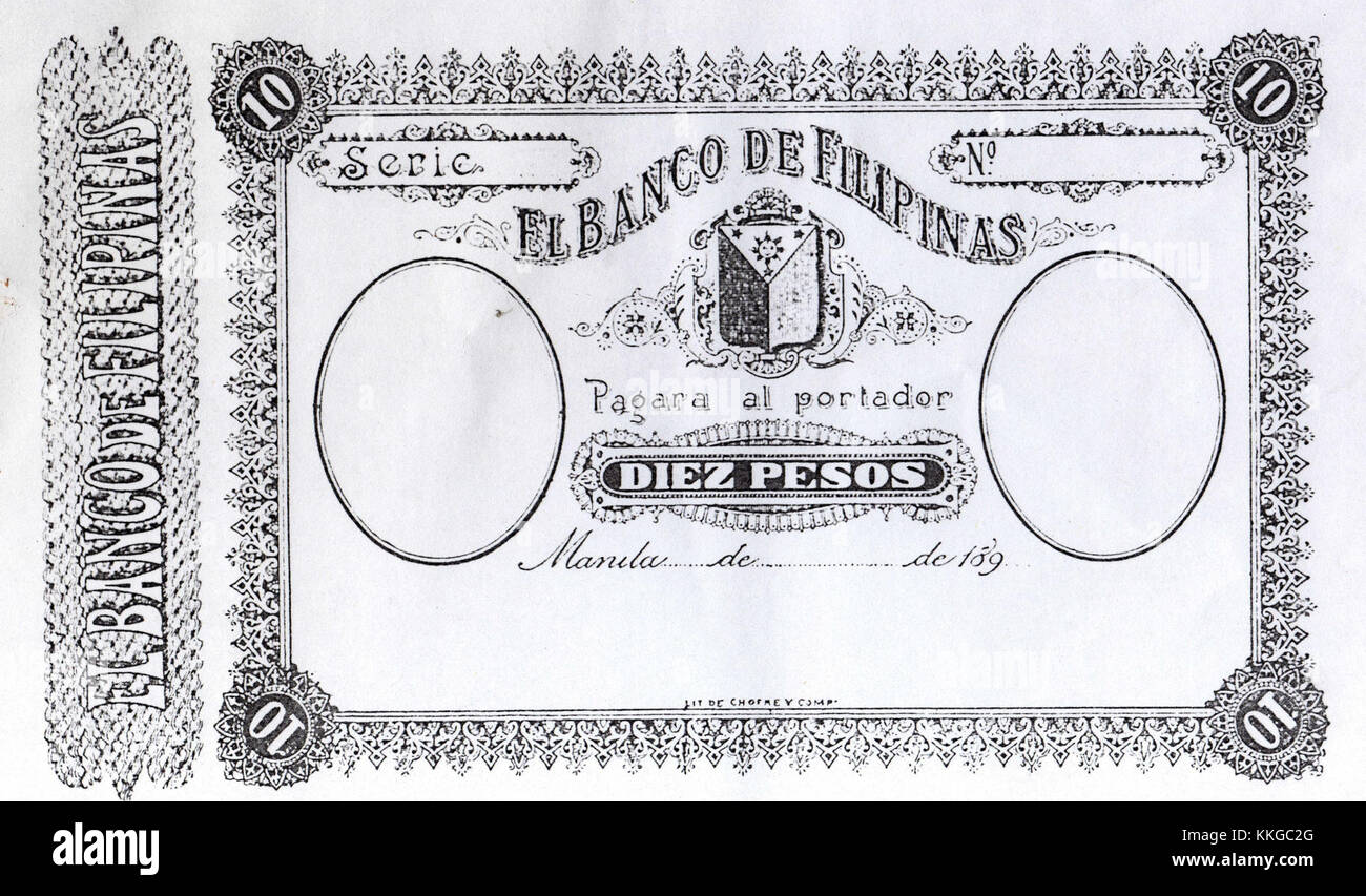 Bedingtes zehn Pesos beachten Sie 1898 Stockfoto