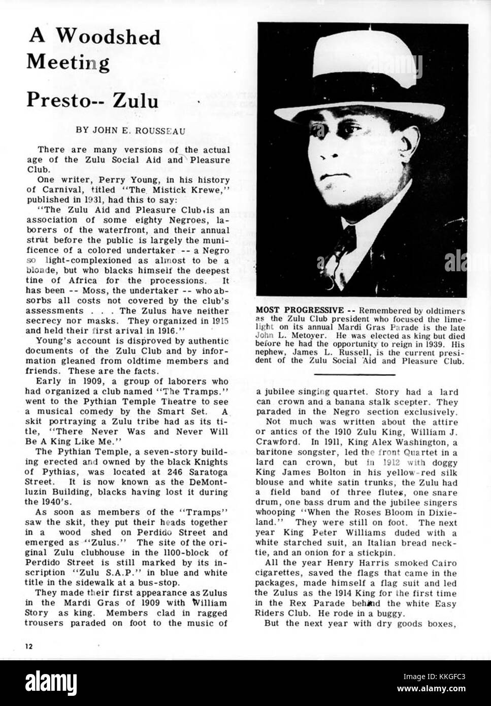 Das Zulu SAPC Mardi Gras Special 14 aus dem Jahr 1974 ist ein ikonisches Ereignis in der Karnevalsgeschichte von New Orleans und präsentiert lebendige Kostüme und Aufführungen im Rahmen der berühmten Mardi Gras-Feierlichkeiten der Stadt. Stockfoto