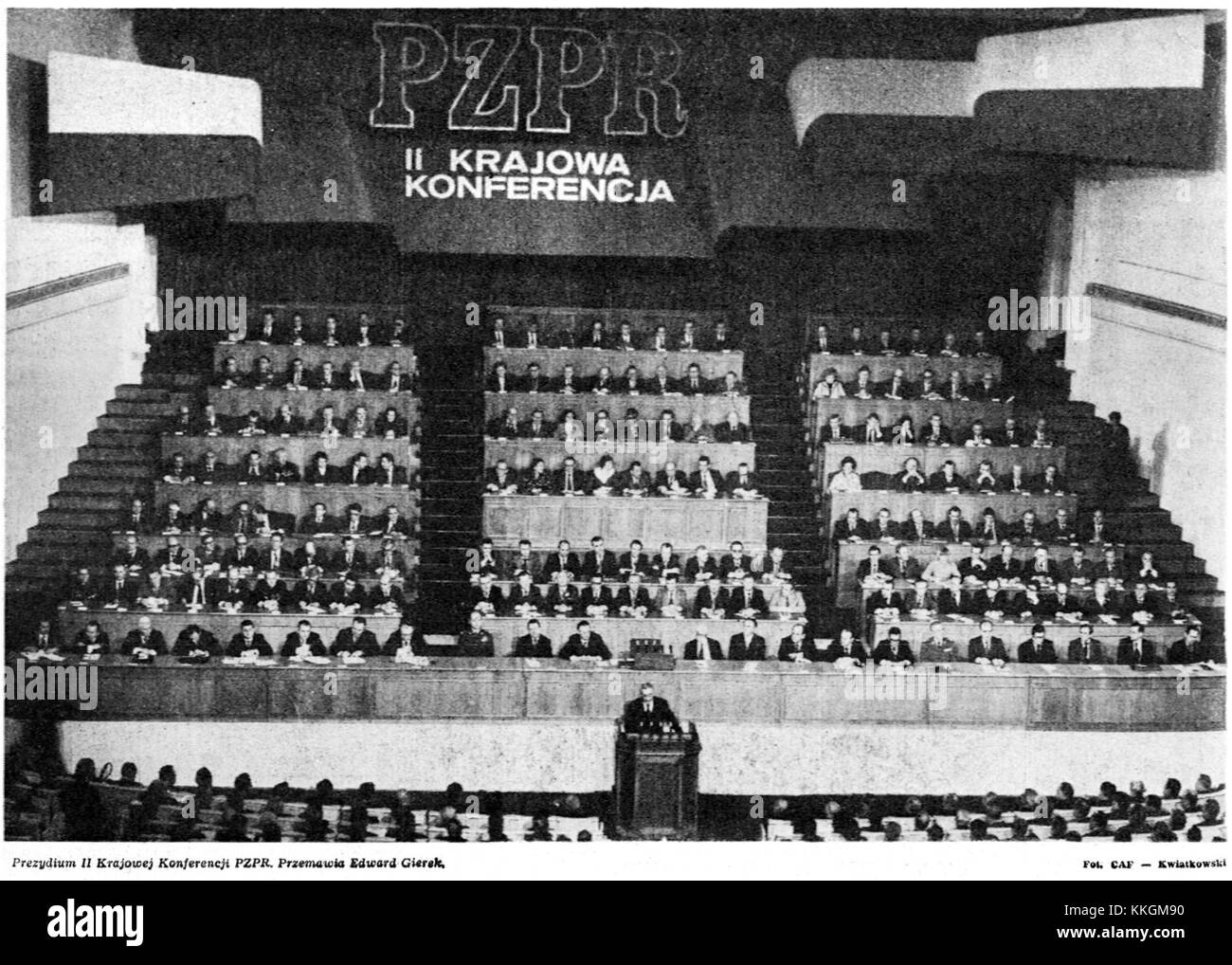 Die II. Krajowa-Konferenz PZPR, die am 9. Januar 1978 stattfand, war eine wichtige politische Konferenz für die polnische Vereinigte Arbeiterpartei (PZPR) während der kommunistischen Ära in Polen. Die Konferenz spielte eine Rolle bei der Gestaltung der politischen Landschaft Polens in den späten 1970er Jahren Stockfoto
