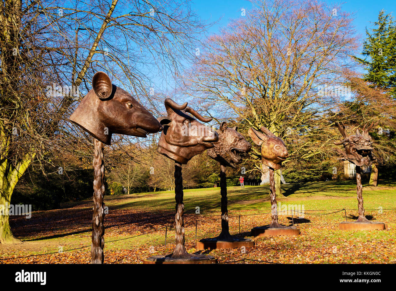 Ai Weiweis Kreis der Tiere, Zodiac Köpfe (2010) in Yorkshire Sculpture Park. Stockfoto