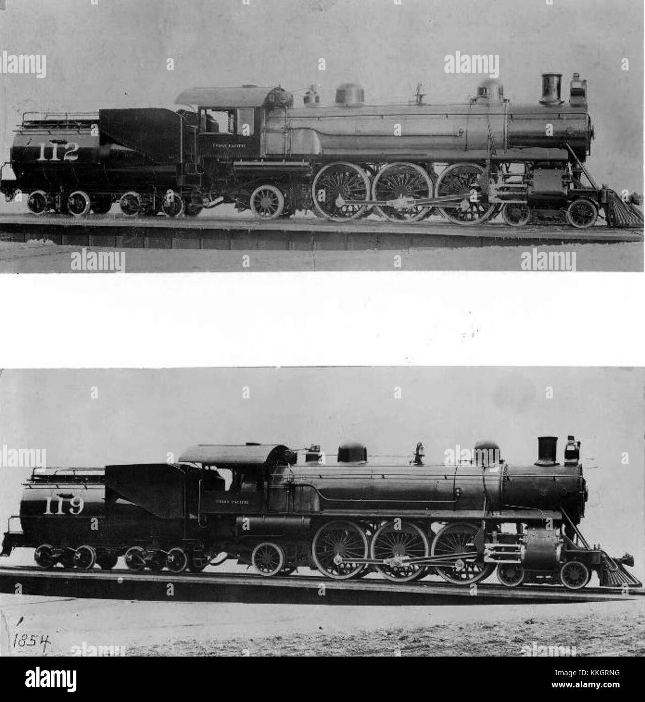 Eine Fotografie der 4-6-2-Pazifik-Lokomotiven der Union Pacific, die im Personenverkehr eingesetzt wurden und deren Design und Rolle im amerikanischen Eisenbahnverkehr während des frühen 20. Jahrhunderts demonstrieren. Stockfoto