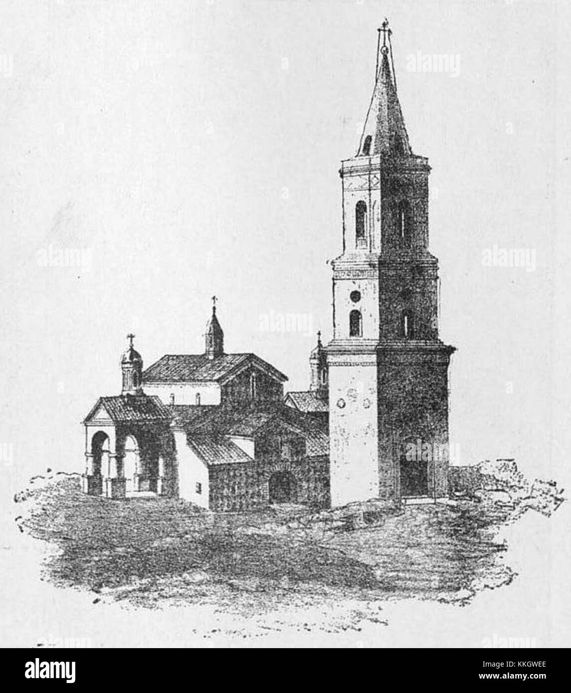 Das Kloster Bodbe in Esadze, Georgia, ist eine wichtige religiöse Stätte. Es wurde im 4. Jahrhundert gegründet und ist ein bedeutendes Zentrum des georgisch-orthodoxen Christentums. Stockfoto