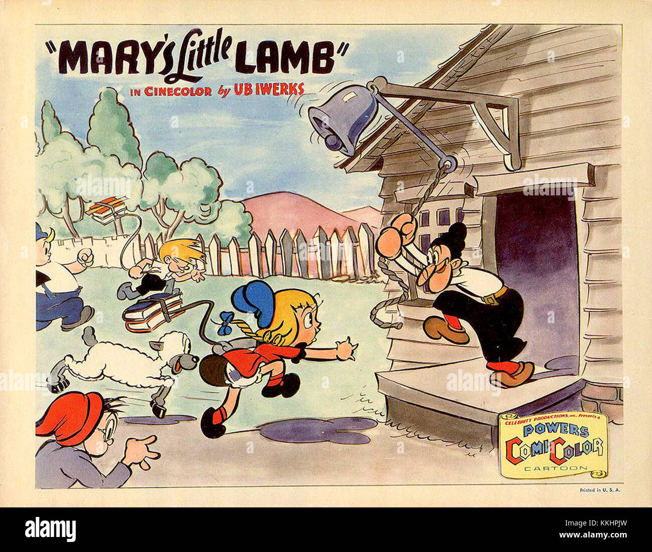 Eine Vintage-Lobbykarte aus dem Film *Mary's Little Lamb* aus dem Jahr 1935, einem familienfreundlichen Drama. Die Karte zeigt wichtige Szenen und Charaktere und bietet einen Einblick in das Kino des frühen 20. Jahrhunderts. Stockfoto
