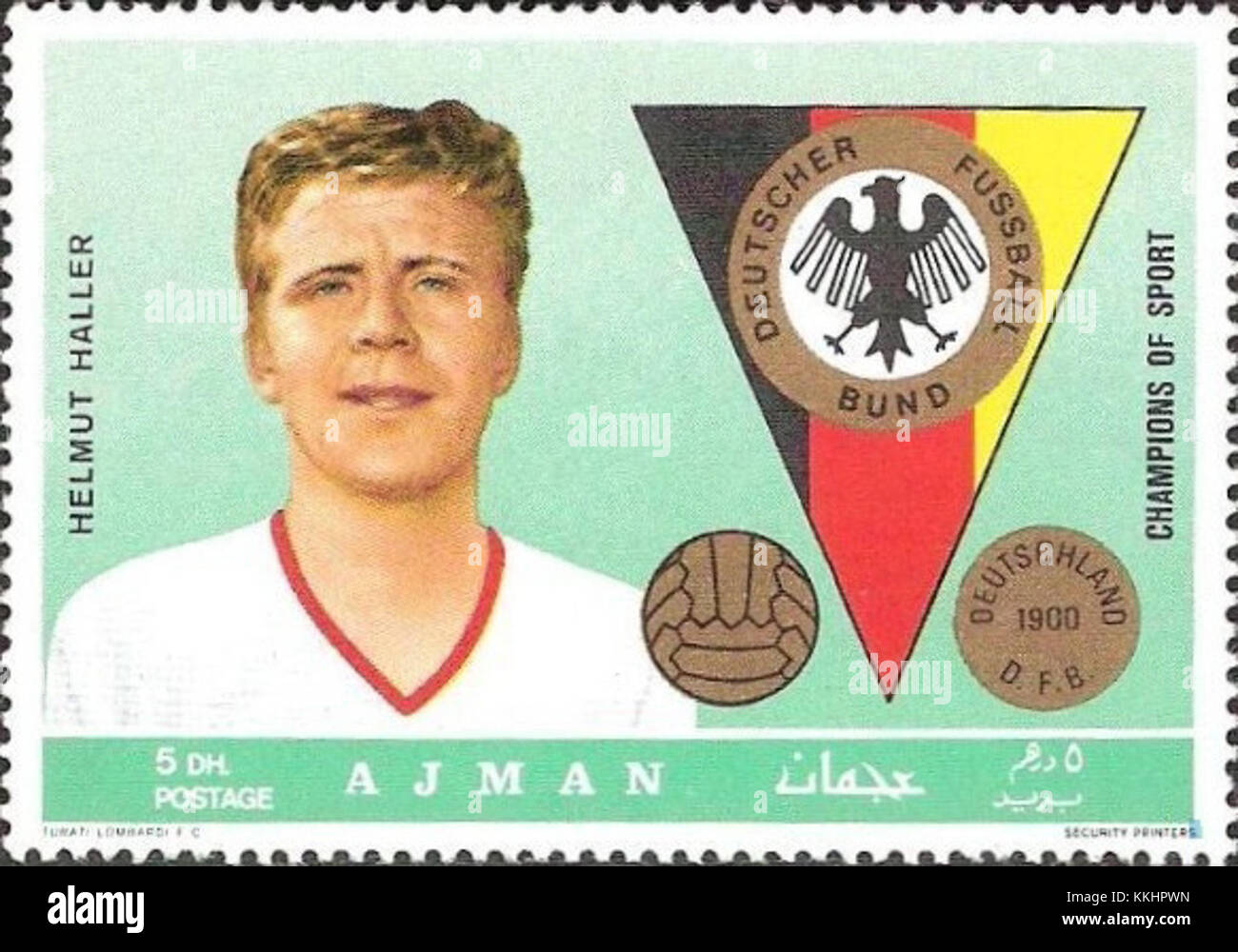 Helmut Haller 1969 Ajman Briefmarke Stockfoto