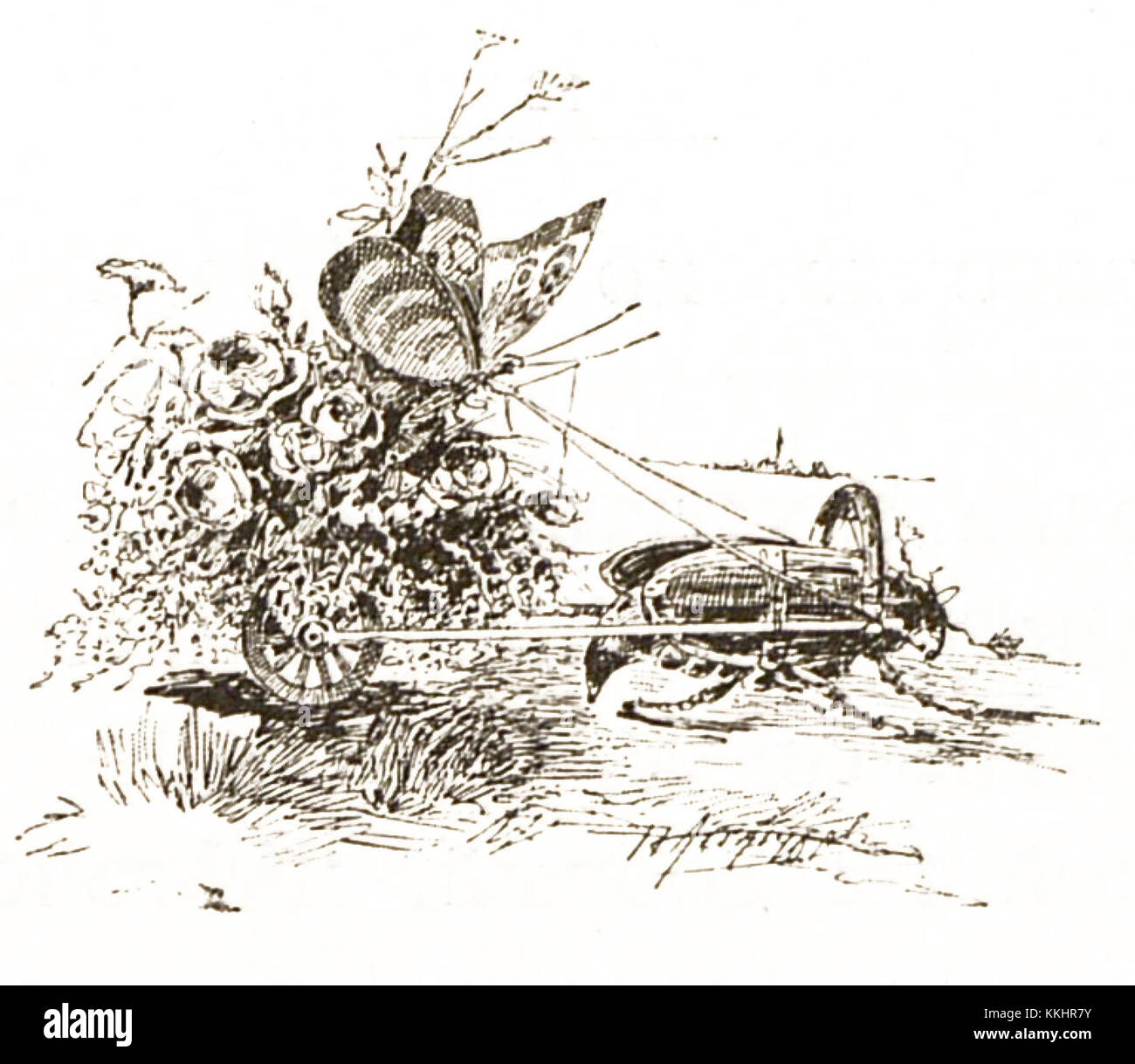 Die Illustration aus Aljonuschkas Märchen, die 1900 veröffentlicht wurde, zeigt eine Szene aus dem russischen Märchen. Die Illustration ist Teil des Originaltextes und zeigt den Kunststil der Zeit, wodurch das Geschichtenerzählen verbessert wird. Stockfoto