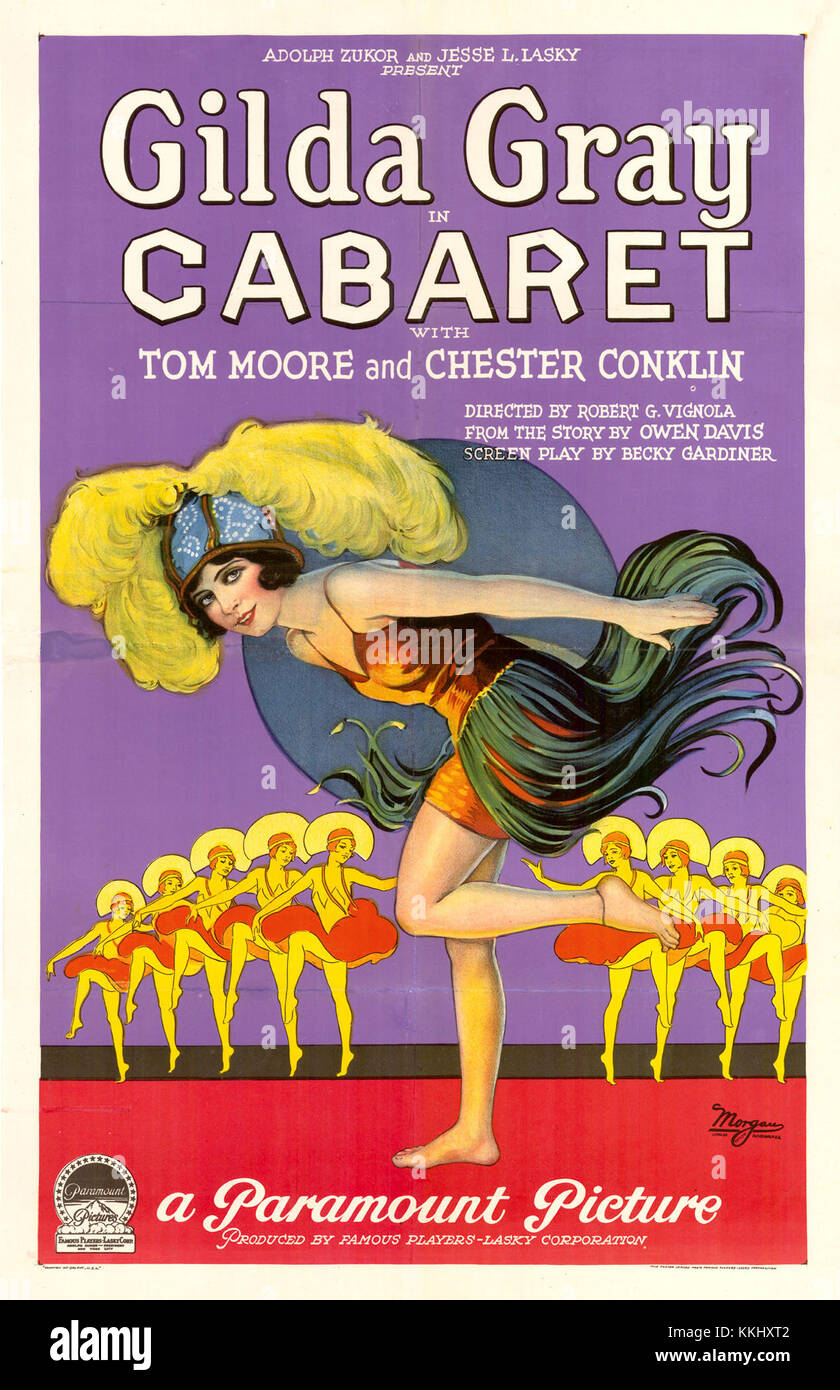 Ein Vintage-Poster aus dem Jahr 1924, das eine Kabarettshow anpreist und die kulturellen Trends und die Unterhaltung der damaligen Zeit widerspiegelt. Stockfoto