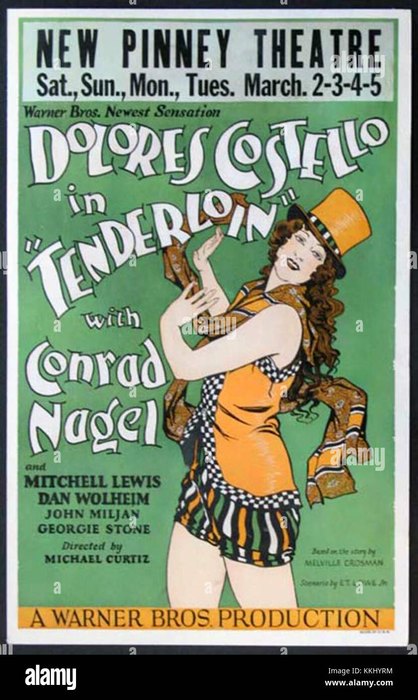 Dies ist ein Werbeplakat für „Tenderloin“, ein Kunstwerk oder Medium, das das Thema dieser Show oder dieses Films hervorhebt. Stockfoto