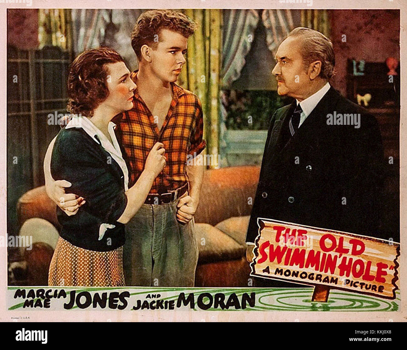 Die Lobby-Karte „Old Swimmin Hole“ ist ein Werbebild aus dem klassischen Film, in dem eine Szene aufgenommen wird, die die Themen Freundschaft und Nostalgie der filmâ hervorhebt. Das Bild dient als wichtiges Marketingstück für die Veröffentlichung des Films. Stockfoto