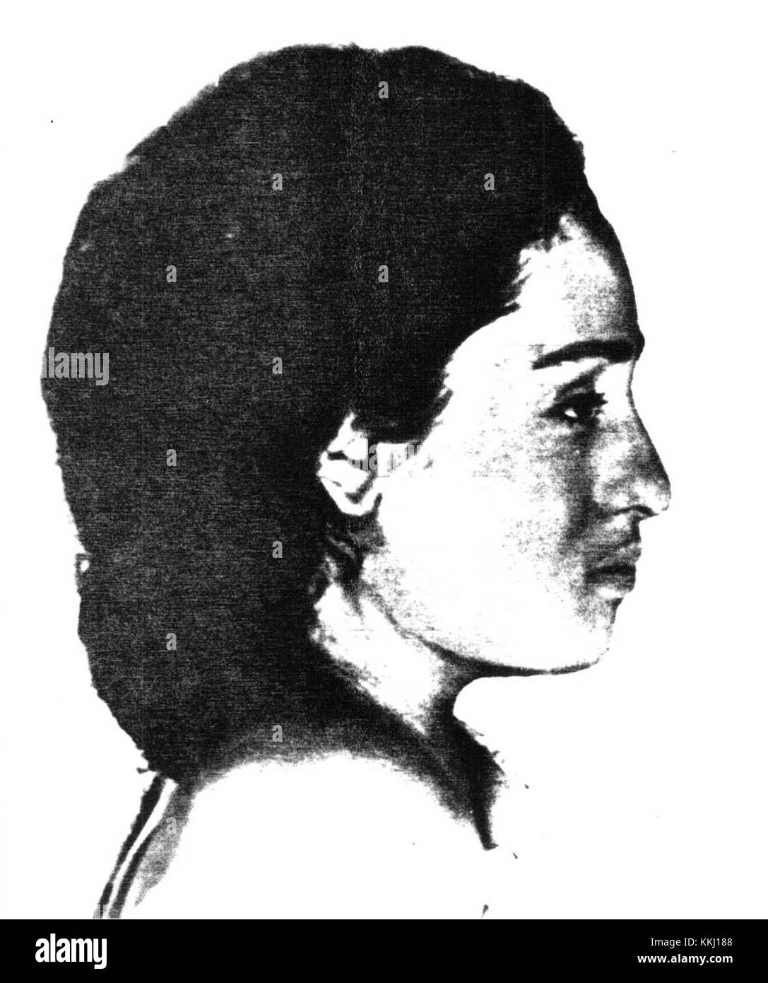 Der „Miss X Original Composite (Side)“ bezieht sich auf ein Composite-Bild mit dem Motiv, Miss X, das möglicherweise aus einem Film oder künstlerischen Projekt stammt. Das Seitenprofil des Motivs betont die künstlerische Komposition. Stockfoto