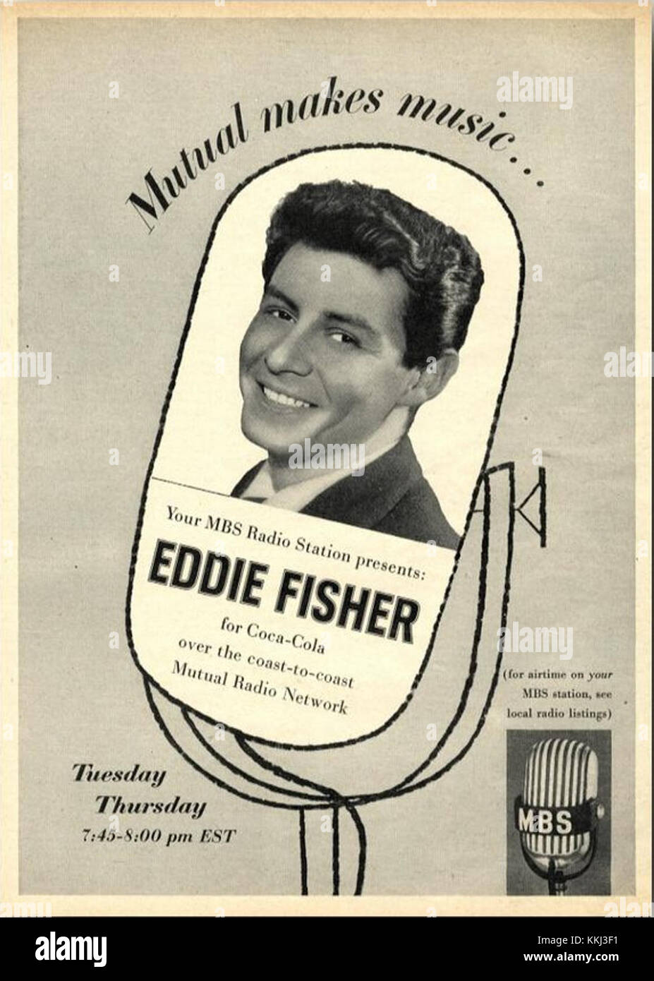 Eddie Fisher, ein US-amerikanischer Sänger, trat 1954 unter dem Mutual Broadcasting System auf. Fisher war bekannt für seine geschmeidigen Vocals und seine prominente Rolle in der amerikanischen Popkultur in den 1950er Jahren Stockfoto