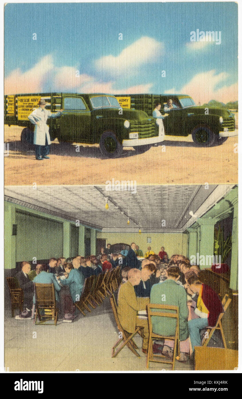 Die Rettungsarmee bezieht sich auf eine historische Organisation, die sich der Bereitstellung von Hilfe und Hilfe für Bedürftige widmet, möglicherweise in Zeiten von Krieg oder Krise, wobei der Schwerpunkt auf humanitäre Hilfe und Nothilfe liegt. Stockfoto