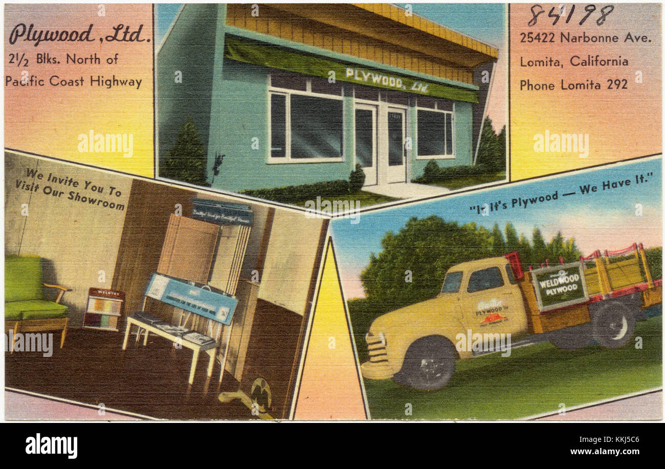 Sperrholz, Ltd., 2 1-2 blks. nördlich des Pacific Coast Highway (84198) Stockfoto