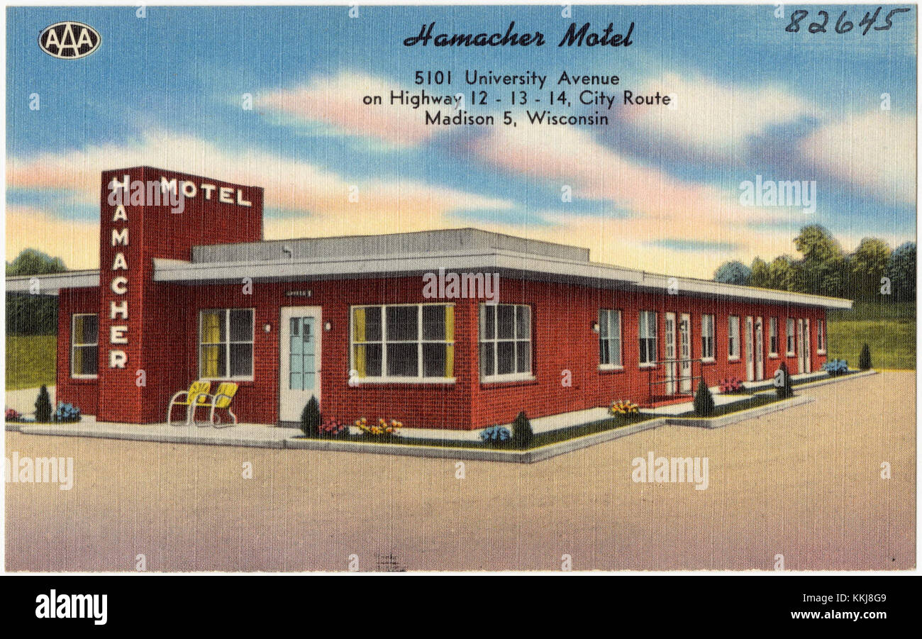 Hamaches Motel, 5101 University Avenue, am Highway 12 - 13 - 14, City Route, Madison 5, Wisconsin (82645) Stockfoto